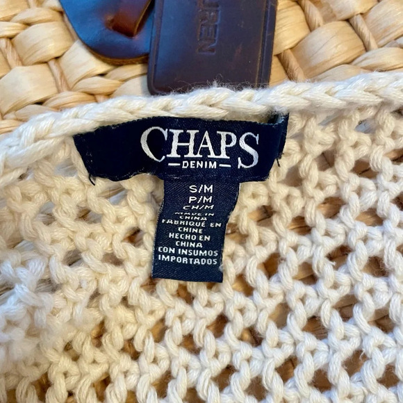 CHAPS Tribal Natural Cream Crochet Fringe Pullover Boho Sweater Size S/M Hippie - Picture 5 of 9